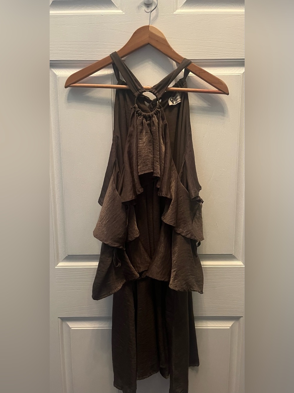 Pre-Owned Carole Christian Women's Brown Ruffle Halter Midi Dress- Small